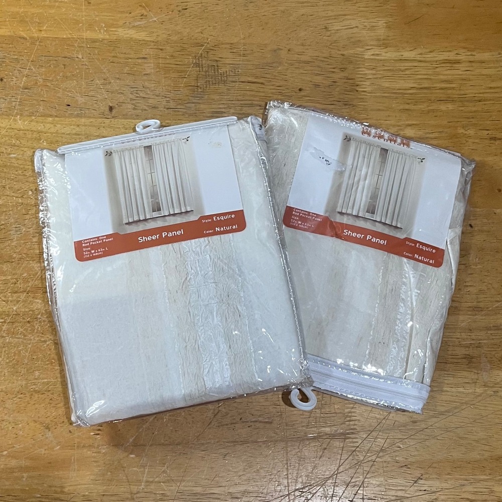 Vtg Home Essentials Esquire Sheer Natural Rod Pocket Curtain Panels‎ 52x63 2pk